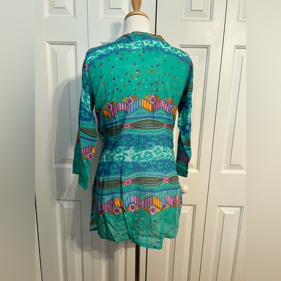 NWT Sakkas Carina Tie Front 3/4Sleeve Tunic with Cross Stitch Embroidey - Picture 11 of 11